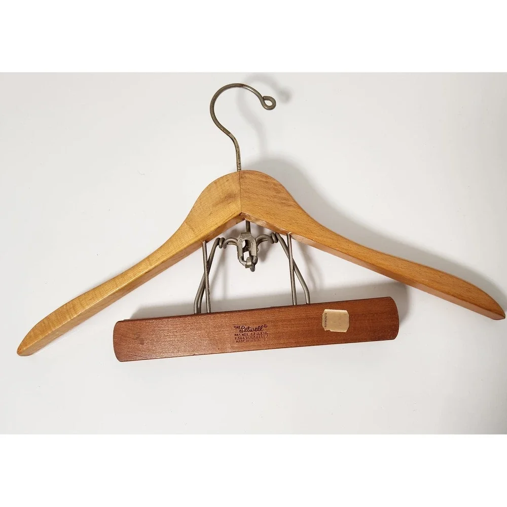 Vintage Setwell Wood Suit Hanger Wishbone Clamp Coat Pants Made USA Heavy Duty